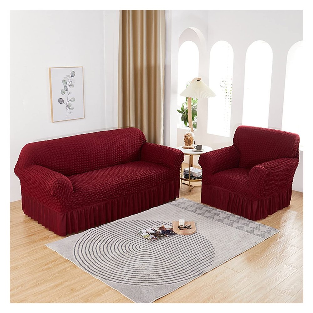 ZGSYH Covers for Sofa Chaise Longue Elastic Right/Left Arm,L Shape Sofa Cover with Skirt,Anti-Scratch Couch Cushion Covers Adjustable Sofa Covers 1/2/3/4 Seats for Living Room (Color : Wine red, Siz