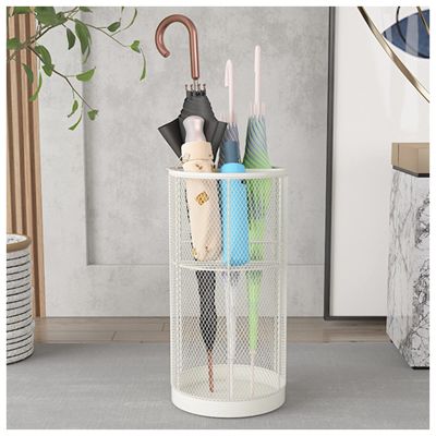 LXLZYXSF Metal Mesh Fold-Up/Long Umbrella Storage Holder, Walking Sticks Stand Canes Rack for Doorway, Office Umbrella Basket/Bucket, 2 Layer Design (Color : White, Size : 21.6x11.8inch/55x30cm)