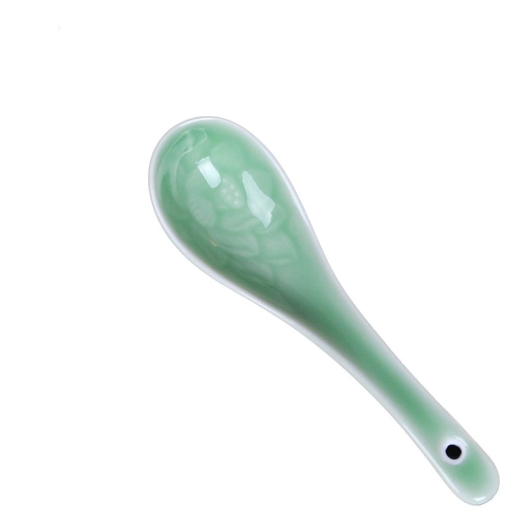 Cooking Spoons Soup Spoon Celadon Cutlery Green Lotus Pattern Spoon, Suitable for Soup, Gravy, Cake, Oatmeal, Dumplings Table Spoons