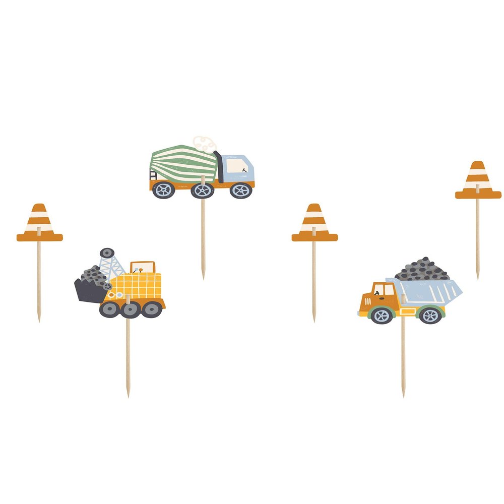 PartyDeco Construction site decorations for muffins, 6 picks