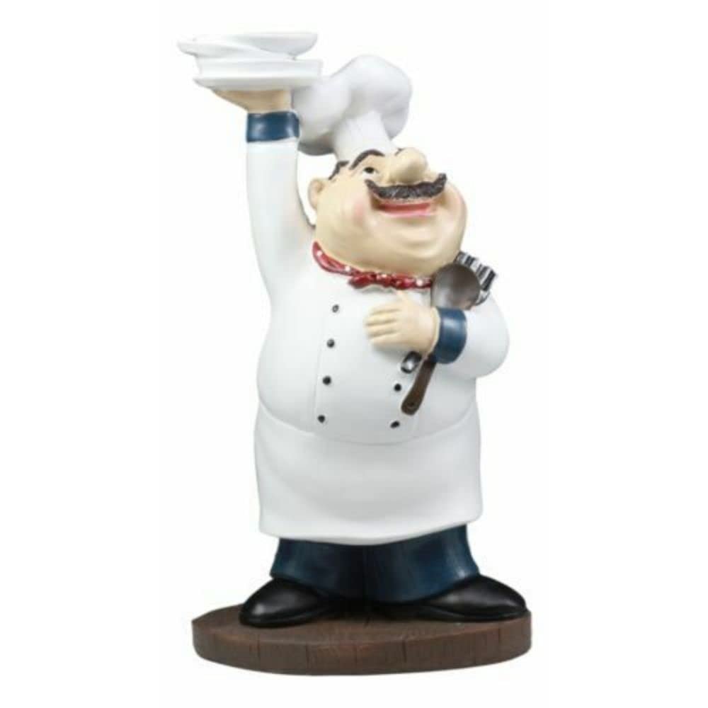 1 Pcs Be Our Guest French Bistro Chef Holding Plates and Utensils Figurine 10.5"