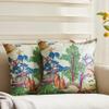 BLESFEST Pack of 2, Chinoiserie Pillow Cover 16 x 16 Inch Asian Scenic Coral and Green Throw Pillow Covers Linen Farmhouse Tree Leaves Pillow Case Cushion Covers for Sofa Couch Living Room view 1