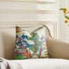 BLESFEST Pack of 2, Chinoiserie Pillow Cover 16 x 16 Inch Asian Scenic Coral and Green Throw Pillow Covers Linen Farmhouse Tree Leaves Pillow Case Cushion Covers for Sofa Couch Living Room view 2