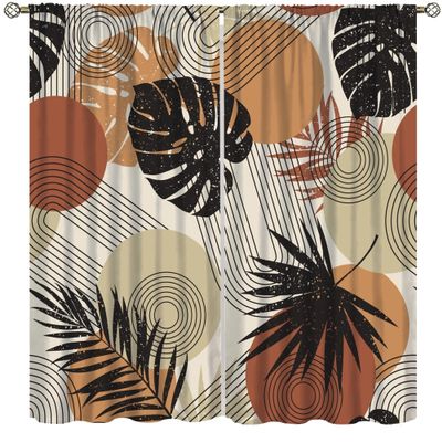 Decorative Blackout Curtains Mid Century Modern Trendy Abstract Seamless Pattern Beige Tone Tropical Leaves Minimalist Art Abstract Modern Art Geometric Shapes Blackout Curtains42x45in