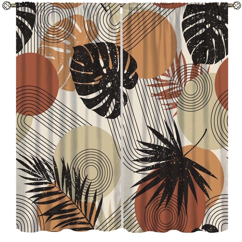 Decorative Blackout Curtains Mid Century Modern Trendy Abstract Seamless Pattern Beige Tone Tropical Leaves Minimalist Art Abstract Modern Art Geometric Shapes Blackout Curtains42x45in