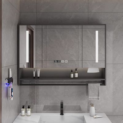 Bathroom Mirror Cabinet Wooden Medicine Cabinet With Mirror Wall Mounted Storage Cabinet With LED Lights And Defogger Vanity Mirror 20" 24" 28" 32" 36" 40" ( Color : Grey , Size : 100cm (40inch) )