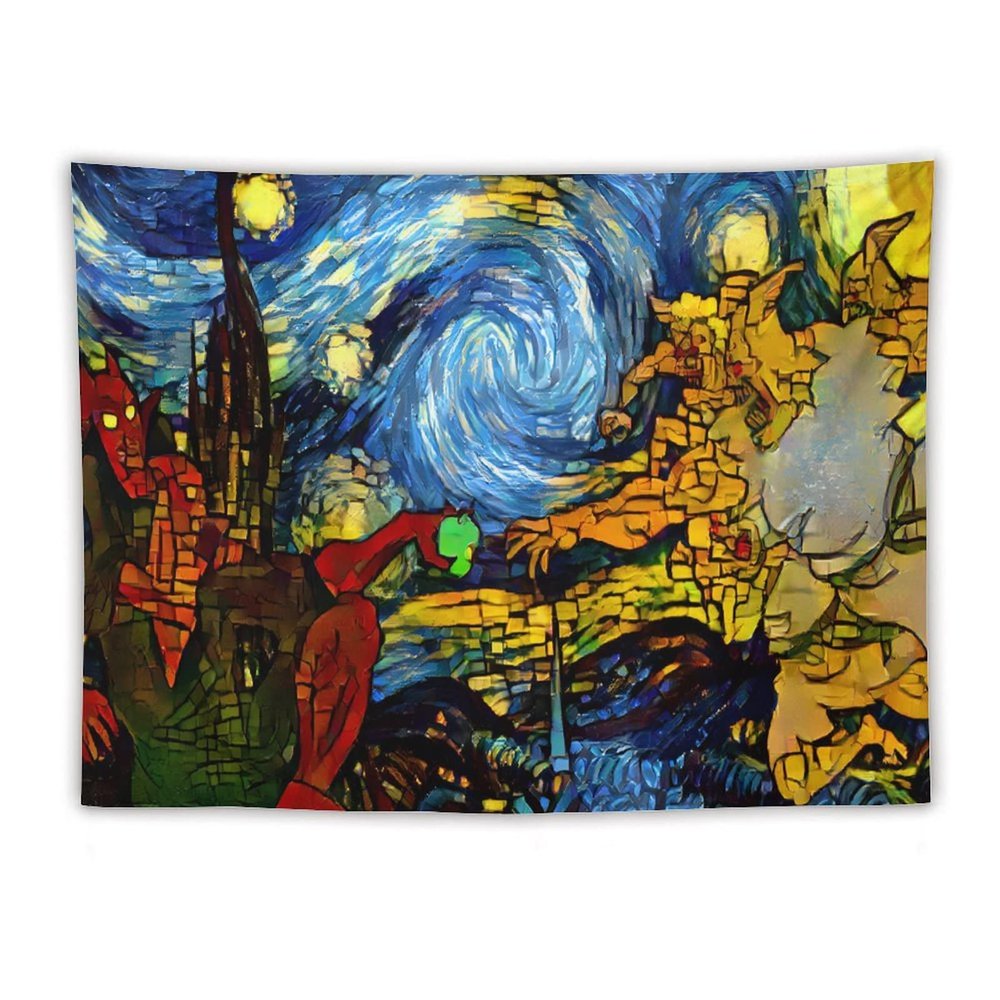 YNEE Tapestry Baroque Shards of Stained Glass Angel Devil Genesis Van Gogh Stars Tapestry Aesthetic Tapestry Wall Tapestry Home Decor for Living Room Bedroom 60"x80"