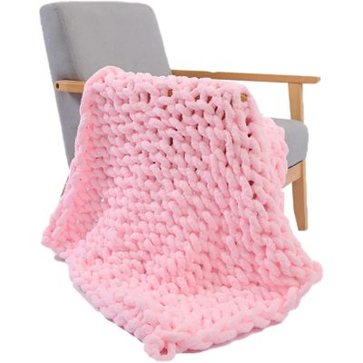 Chunky Knit Blanket Throw 23x31in, Knitted Throw Blankets, Soft Throw Blanket for Couch, Bed, Cable Knit Blanket, Chenille Throw Blanket, Knitted Throw Blankets