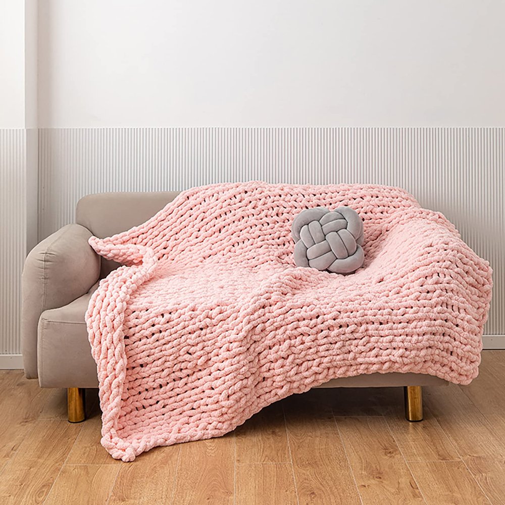 YWBXSHKD Chunky Knit Throw Blanket 47x70in, Super Warm Soft Chenille Yarn Cable Knitted Blankets and Throws Cozy Thick Crochet Blanket, Chunky Knit Blankets for Bed