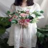 HXSCOO Romantic Wedding Bouquets Pink Silk Bridal Flowers Green Leaves Eucalyptus Outdoor Brides Fake Bouquet Rose Articielle view 2