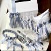 Dusty Blue Wedding Accessories, Flower Girl Basket, Ring Bearer Pillow, Cake Serving Set, Bridal Garter Set, Champagne Glasses, Card Box (All Set as 1st Pic) view 1