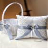 Dusty Blue Wedding Accessories, Flower Girl Basket, Ring Bearer Pillow, Cake Serving Set, Bridal Garter Set, Champagne Glasses, Card Box (All Set as 1st Pic) view 3