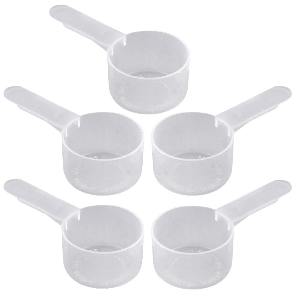 29.6 mL Plastic Measuring Packaging Scoop (= 6 teaspoon/ = 29.6 cc/ = 2 tablespoons/ 1 fl oz), Medium Handle - to Measure and Dispense Spices, Granules, Powders, for Seeds Packing (5)