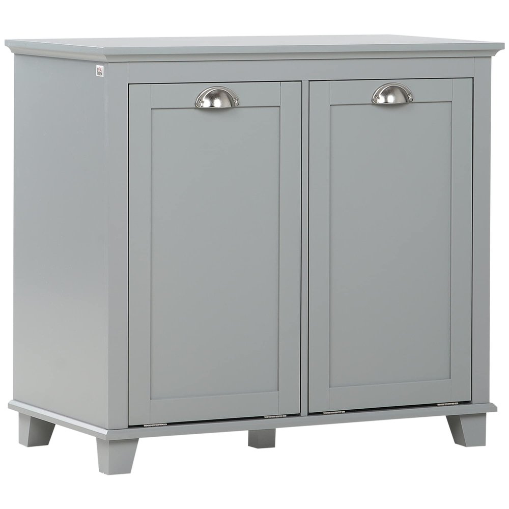 HOMCOM Dual Tilt Out Laundry Hamper Cabinet, Bathroom Storage Cabinet with 2-Compartment Hamper, Modern Bathroom Floor Cabinet for Washroom, Gray
