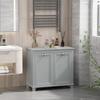 HOMCOM Dual Tilt Out Laundry Hamper Cabinet, Bathroom Storage Cabinet with 2-Compartment Hamper, Modern Bathroom Floor Cabinet for Washroom, Gray view 2