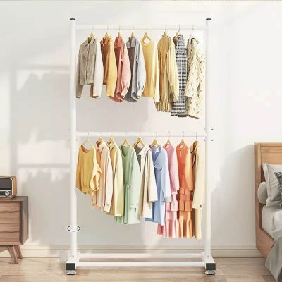 IMPREC Double Pole Hanger, Free-Standing Modern Metal Hanger Hanger Bracket Suitable for Bedrooms Offices Corridors Entrances Living Rooms Gold (Color : White, Size : 100x182cm)