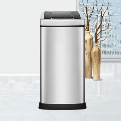 DYPASA Wastepaper Basket 8 Liter Rectangular Kitchen Trash Can with Soft-Close Lid Household Stainless Steel Automatic Trash Can Narrow Bathroom Trash Can Garbage Can (Color : Silver)