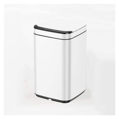 DYPASA Wastepaper Basket Household Trash Can with Lid Long Cylindrical Induction Kitchen Trash Bin Touchless Metal Garbage Bin with Cockroach Box, Powered by Batteries Garbage Can (Size : 13L)