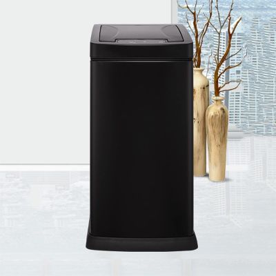 DYPASA Wastepaper Basket 8 Liter Rectangular Kitchen Trash Can with Soft-Close Lid Household Stainless Steel Automatic Trash Can Narrow Bathroom Trash Can Garbage Can (Color : Black)