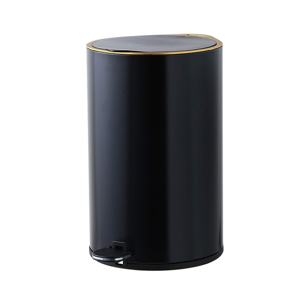 DYPASA Wastepaper Basket Creative Foot-Operated Trash Can with Lid Barrel-Shaped Stainless Steel Household Garbage Can Light Luxury Pedal Trash Bin Garbage Can (Color : Black, Size : 12L)