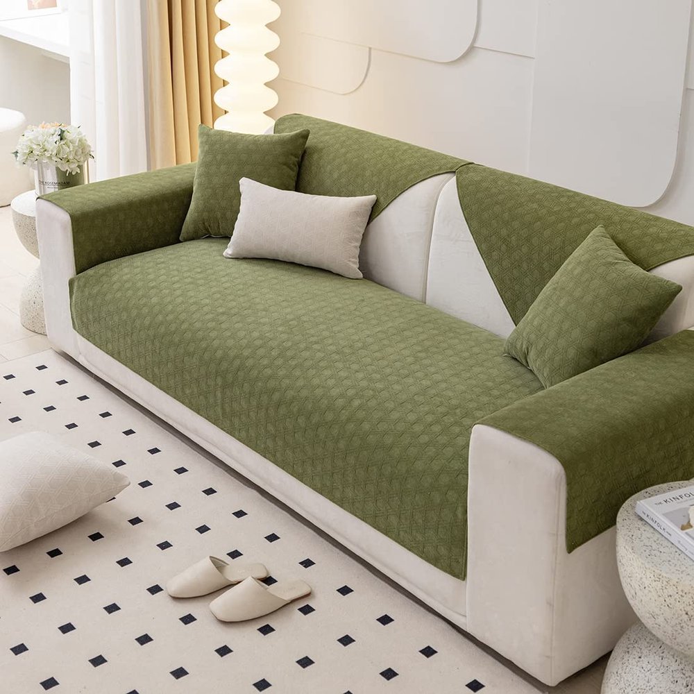 vctops Chenille Sofa Cover Couch Cover Luxury Hexagram Jacquard Sectional Couch Covers Non Slip Sofa Slipcover Furniture Protector for Kids Dogs Pet,1 Piece/Not All Set (Green,27"x70")