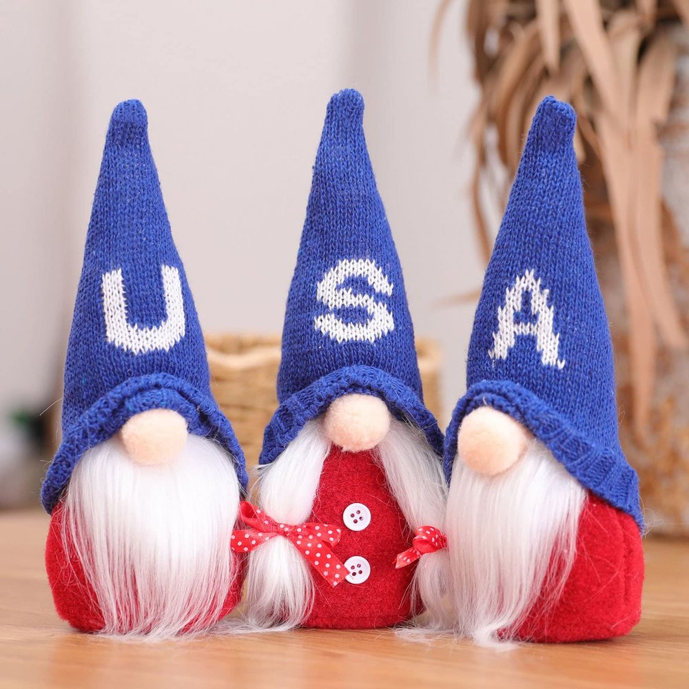 3Pcs Patriotic Gnome Doll 4th of July Gnomes-Handmade USA Swedish Tomte Gnomes Plush Fourth of July Ornament for Home, Folklore Gnome Kitchen Tiered Tray Decoration (02_3Pcs_Patriotic Gnomes)