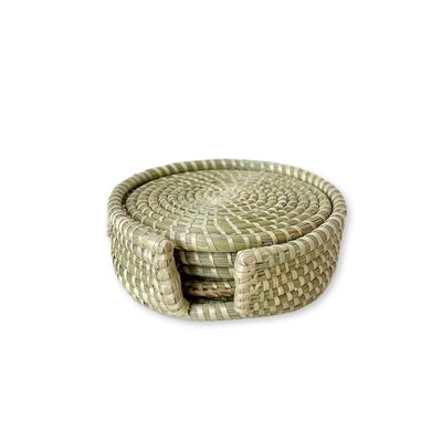 African Coasters Set & Holder- Sweetgrass/Woven in Rwanda/Sweetgrass Barware