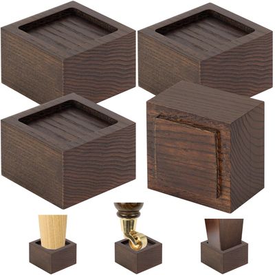 FASONLA Bed Risers (Set of 4) - Oak Solid Wood Furniture Risers Lifts Height 2" with Non-Slip Recessed Hole (4pcs-2" Hight-Walnut Color)