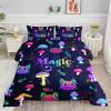 Datura home Mushroom Cat Kids Comforter Bedding Set for Boys Girls, Cartoon Mixed Color Mushroom and Cute Cat Fishbone Pattern Comforter with 2 Pillowcases(Mushroom Cat Twin) view 1