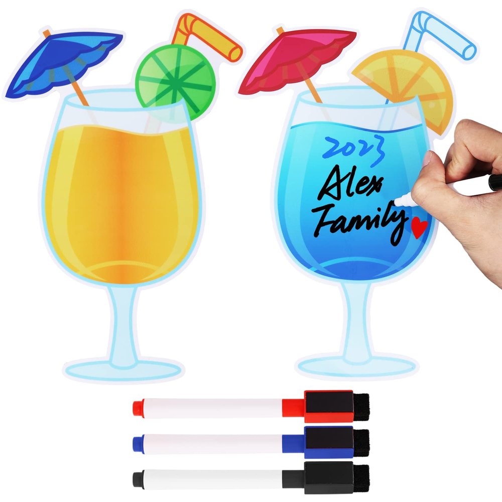 2 Pcs Cruise Door Magnets with 3 Drink Magnets and Dry Erase Pens for Birthday Carnival Family Friends