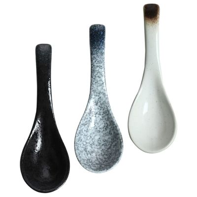 CALLARON 3pcs Ceramic Spoons Decorative Food Spoons for Soup Dessert Rice Safe Ceramic Material Vintage Colors for Home Use and Housewarming