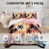 Axolotl Beach Ocean Comforter Set Full,Coastal Beach Themed Bedding Set with Palm Trees Parachute for Girls Boys Kids Teens Adults Bedroom Decor,1 Hawaiian Comforter and 2 Pillowcases,Rainbow view 3