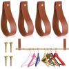 TIESOME Leather Hook Lanyard, 4Pcs Wall Hanging Straps Hanger Towel Hook Curtain Rod Holder for Bathroom Kitchen Bedroom Boho Style Decor(Brown) view 1