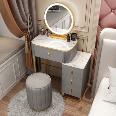 Aigoss Vanity Desk with Mirror and Lights, Makeup Vanity Table Set with Chair  4 Drawers, 3 Lighting Modes Brightness Adjustable, for Bedroom Studio Makeup Room (Color : Grey White, Size : 50CM/19.