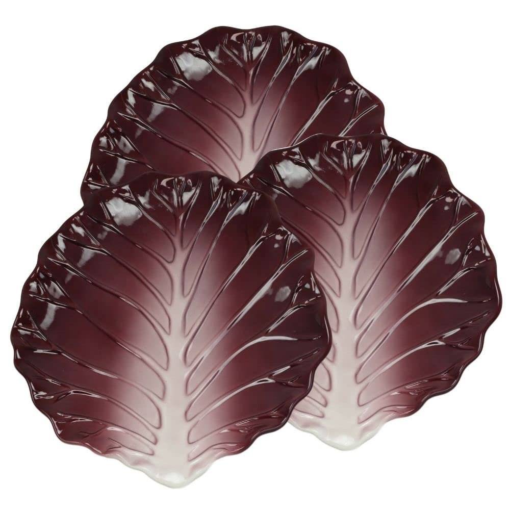 12"L Kitchen Ceramic Fresh Red Cabbage Shaped Dinner Serving Plates Set Of 3