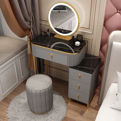 Aigoss Vanity Desk with Mirror and Lights, Makeup Vanity Table Set with Chair  4 Drawers, 3 Lighting Modes Brightness Adjustable, for Bedroom Studio Makeup Room (Color : Black, Size : 60CM/23.6IN)