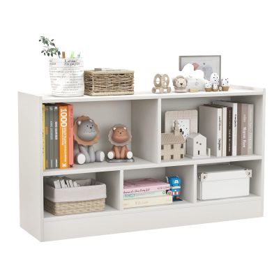 IFANNY Toy Storage Organizer, 2-Tier Kids Bookshelf, 5 Cube Kids' Bookcases, Cabinets & Shelves, Wooden Toy Organizers, Small Book Shelf for Bedroom, Playroom, Classroom, Nursery (White)