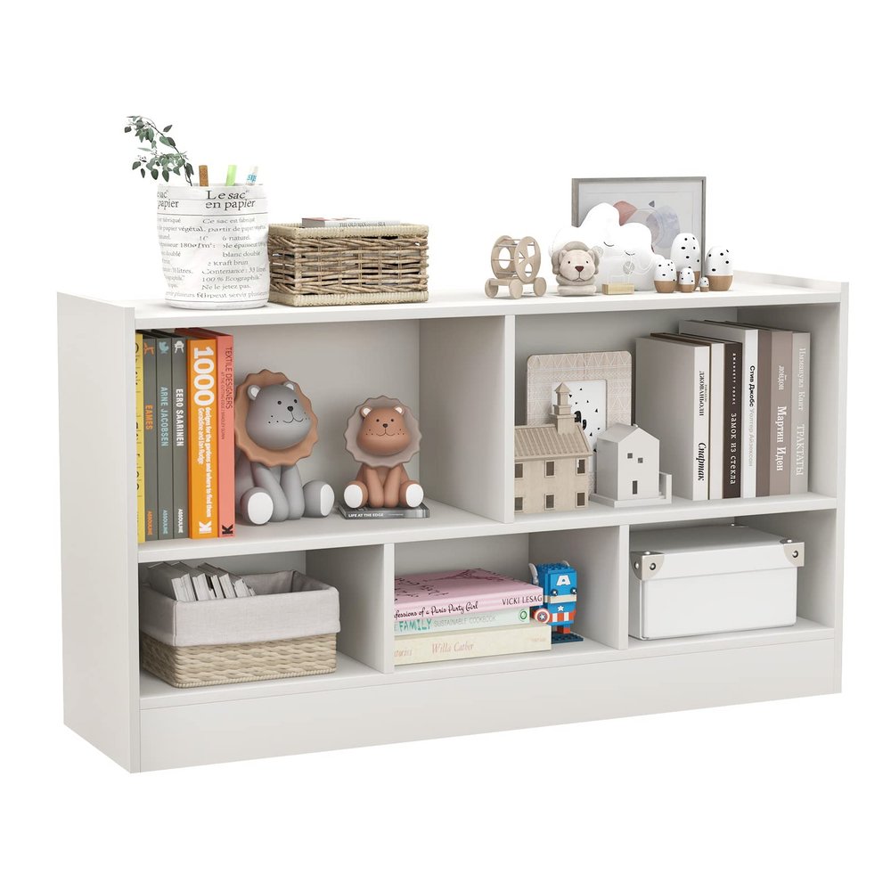 IFANNY Toy Storage Organizer, 2-Tier Kids Bookshelf, 5 Cube Kids' Bookcases, Cabinets & Shelves, Wooden Toy Organizers, Small Book Shelf for Bedroom, Playroom, Classroom, Nursery (White)