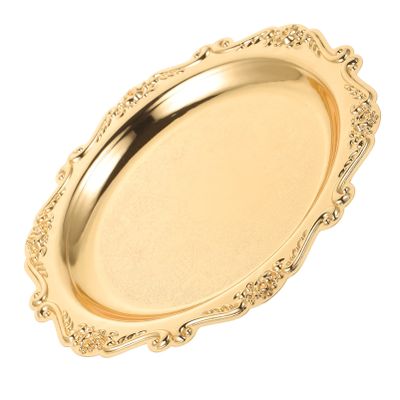 Kichvoe Snacks Plate Round Platter Serving Tray Decorative Plate Metal Tray Coffee Table Perfume Dessert Jewelry Storage Organizer for Kitchen Bathroom Golden