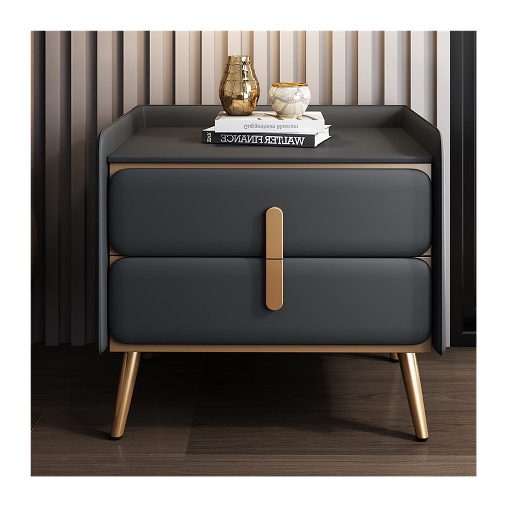 BONAD Bedside Cabinets Nordic Simple Metal Bedside Table Double Drawer Locker Bedroom Bedside Table Creative Living Room TV Side Cabinet Nightstand (Color : K, Size : 50cm/19.7inch)