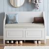 Bellemave Storage Bench with Safety Hinge Wooden Entryway Benches with Shoe Cabinets Under Seat Multifunctional Storage Bench for Entryway, Foyer or a Mudroom (White + Beige) view 3
