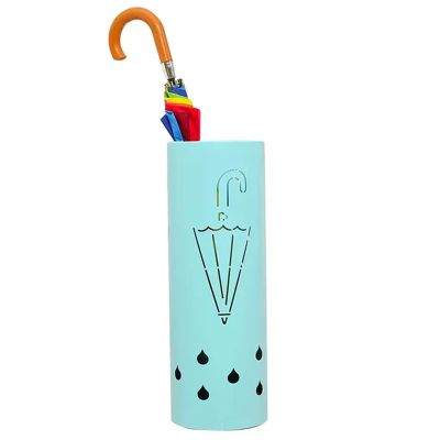 Fodalob Free Standing Umbrella Holder, Metal Hollow Umbrella Storage Rack Indoor/Outdoor/Entry Hallway Dcor Round Style with Drip Tray and Hooks for Home Office (Color : Blue)