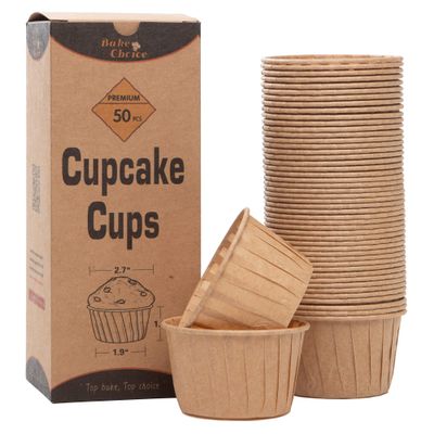 Bake Choice 50pcs Natural Cupcake Baking Cups, Heavy Duty Parchment Paper Cupcake Liners 3.5oz for Muffin, Dessert.