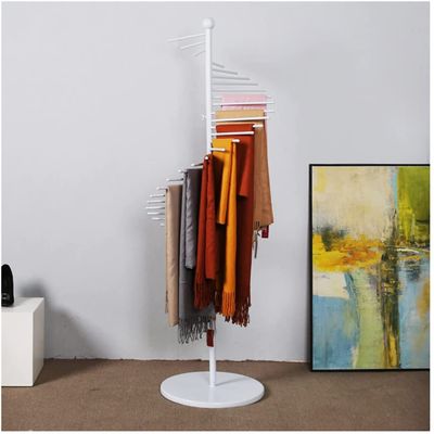 Commercial Shelves Floor Standing Scarf Display Stand, Metal Pivoting Scarves Holder, Clothes Retail Organizer Rack, Shawl Belt Jewelry Tie Towel Accessories Storage Hanger ( Color : White , Size : 42