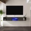 Pmnianhua LED Floating TV Stand with 2 Drawers,63'' Under TV Shelf with LED Lights,Wall Mounted TV Console,Floating TV Shelf with Storage for Bedroom Playroom Living Room(Dark Grey) view 3