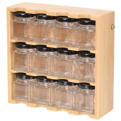 Hemoton 1set Large Capacity Wooden Spice Rack Organizer for Kitchen Seasoning Storage Compartment Freestanding Holder for Spices Condiments Items for Space-Saving Home Professional