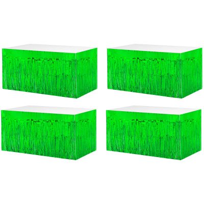 4 Pack 29x108 Inch Metallic Foil Fringe Tinsel Table Skirts for Rectangle Tables Streamer Curtains Backdrop for Wedding, Birthday, Parade Floats, Christmas, Halloween Party Decoration(Green)