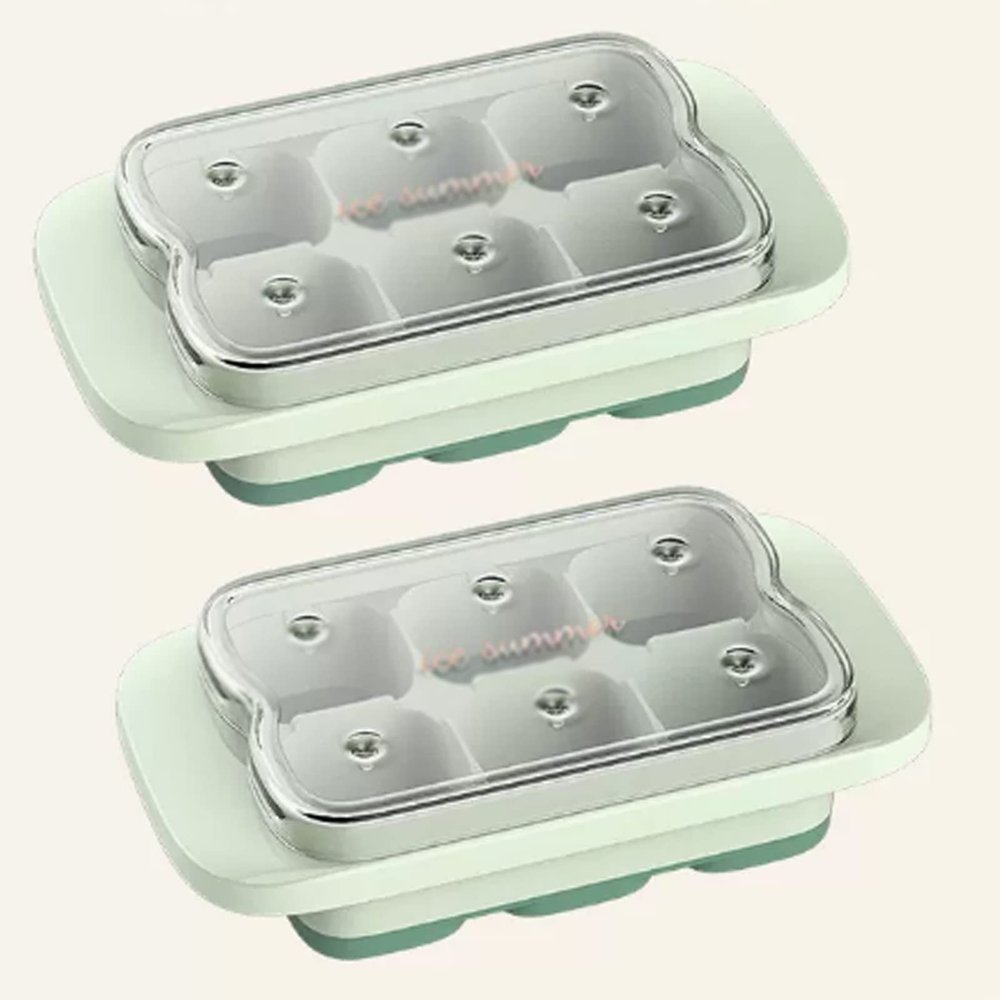 2 Pack Silicone ICES Cubes Trays Molds, Stackable Square Ice Maker Easy Release with Lid for Whiskey Cocktails Frozen Treats (Color : Groen)
