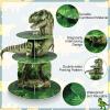 3 Tier Dinosaur Cupcake Stand Party Decorations Dinosaur Theme Cupcake Holder Decorations Dino Dessert Tower for Kids Dino Jungle Theme Party Birthday Supplies(Realistic) view 3
