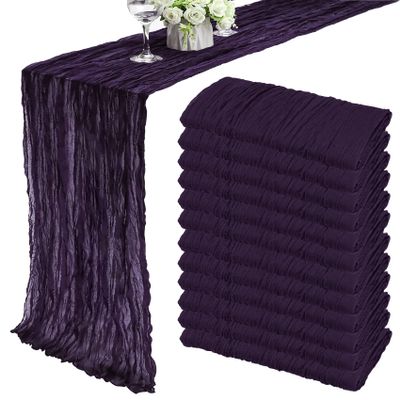12 Pack 10Ft Cheesecloth Table Runner 35x120 Inch Boho Gauze Table Runner Rustic Cheese Cloth Long Romantic Table Runners for Wedding Bridal Shower Birthday Party Table Decor (Dark Purple)